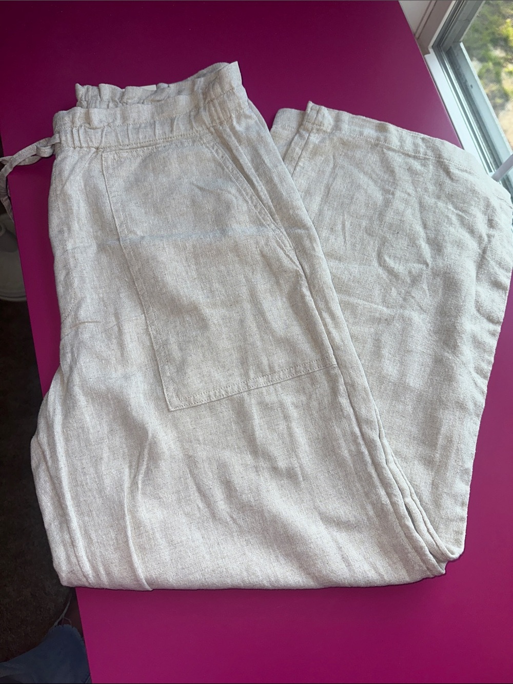 Banana Republic Beige Wide-Leg Linen-Blend Paperbag Waist Pants